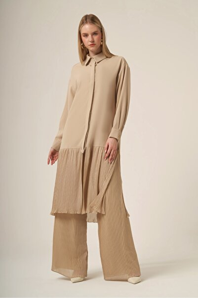 FTZ WOMEN Women's Chiffon Detail Suit Beige 31331