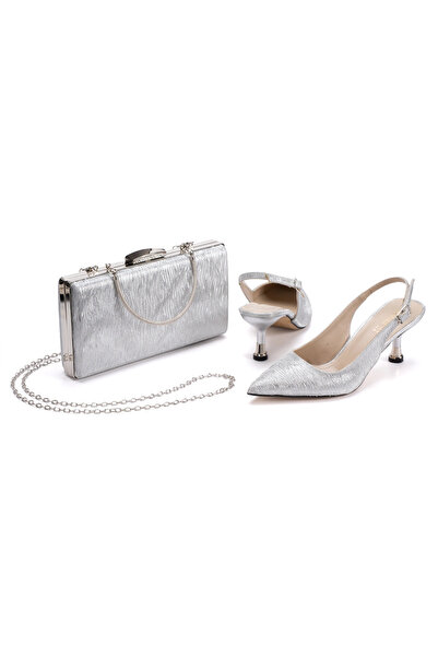 MFT AYAKKABI Open Back Pointed Toe Stylish Heeled Shoes and Bag Set