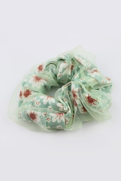 İLKYAZ Floral Patterned Tulle Fabric Children's Rubber Buckle for Kids - Green