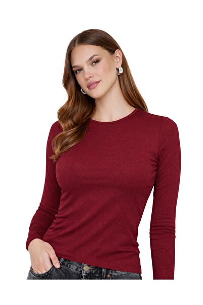 ModaAzen Burgundy Crew Neck Ultra Soft Women's Long Sleeve Bodysuit