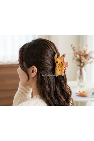 QUEEN AKSESUAR مشبك شعر أكريليك لطيف على شكل بيكاتشو بوكيمون مع مشبك كبير على...