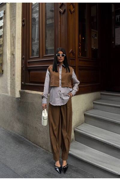 LOKADI Σετ Παντελονιού με Γαρνιρισμένο Ριγέ Πουκάμισο και Σακάκι - Σετ Δύο Τε...