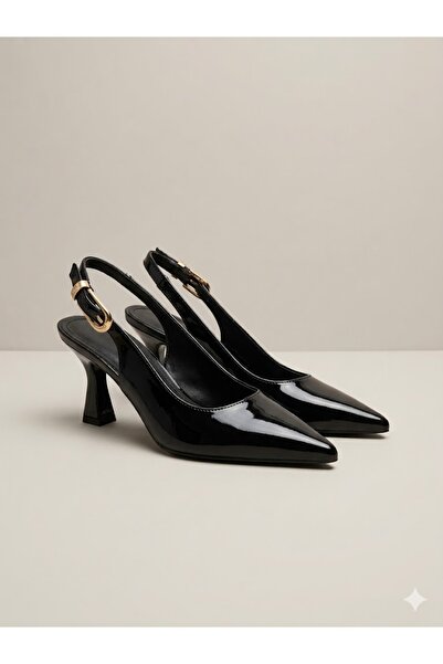 LastStep Patent Leather Pointed Toe Open Back Goblet Heeled Shoes