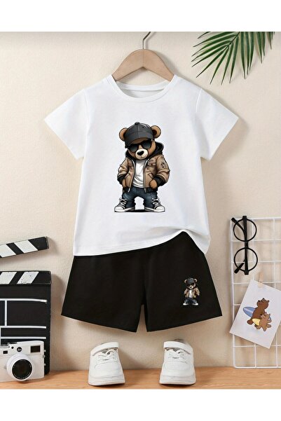 Kids Καλοκαιρινό αθλητικό σετ με στάμπα αρκουδάκι για αγόρια, δύο τεμαχίων