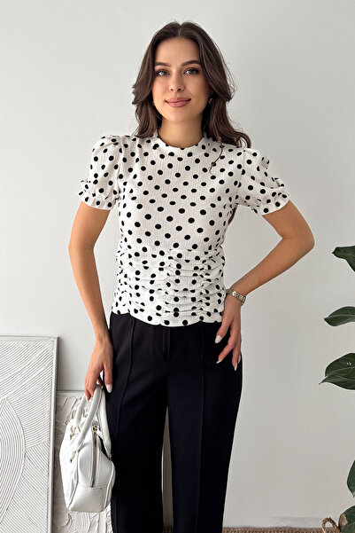 Noa&Noa Γυναικεία μπλούζα με πουά και ντραπέ – Κομψό σχέδιο με μισό μανίκι