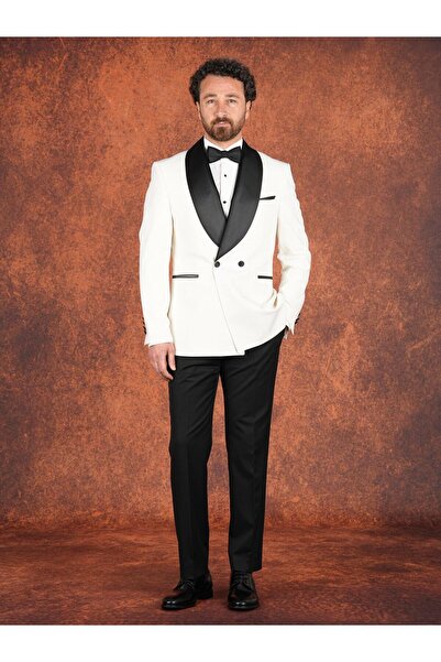 PAREZ Erkek Premium Slim Fit İtalyan Stil Şal Yaka Damatlık Smokin Ceket Pant...