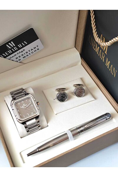 NO BRAND Men's Watch Set Elegant Stainless Steel Watch with Accessories