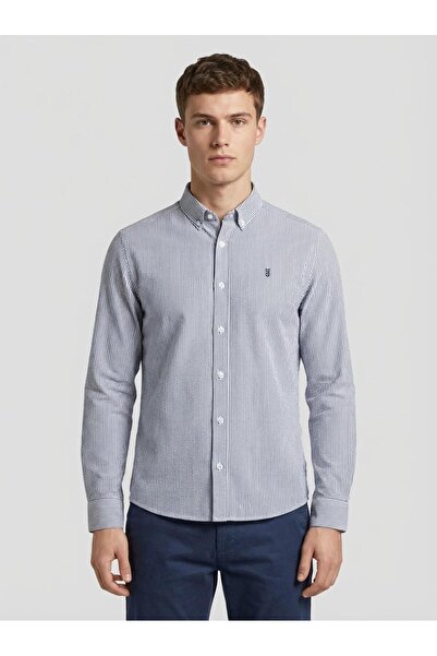 FUSARO Siyah Slim Fit Düğmeli Yaka Erkek Gömlek