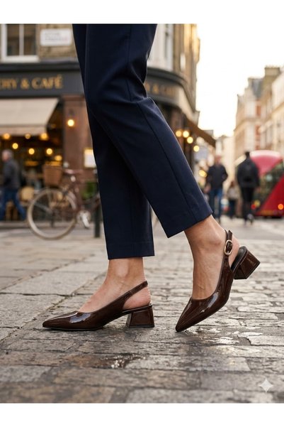 LastStep Beige Patent (Patent Leather) Slingback Heeled Shoes