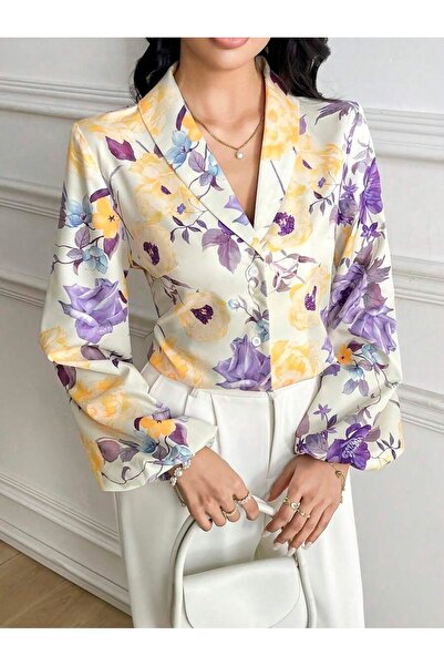 Iuliashop Cămașă florală crem Asima pentru femei - XL