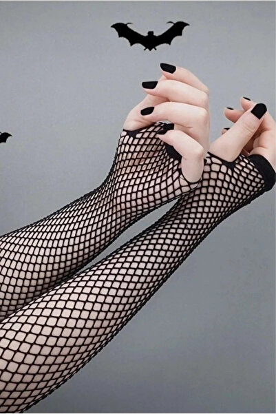 İYİ MODA Gotik Punk Siyah Uzun File Kolluk