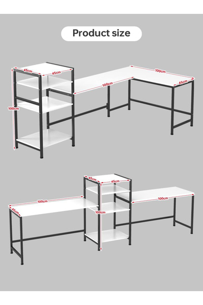 AGD Computer and Gaming Desk,2-Person 3-Way Convertible Design,With Bookshelf and Printer Shelf,For Home