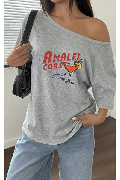 FUFLUNS Amalfi Printed Oversized Women's Boat Neck T-Shirt