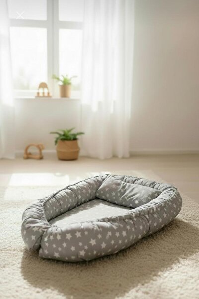 LinoaBaby GriYıldız desen Babynest Bebek Yatağı Anne Yanı Yatağı
