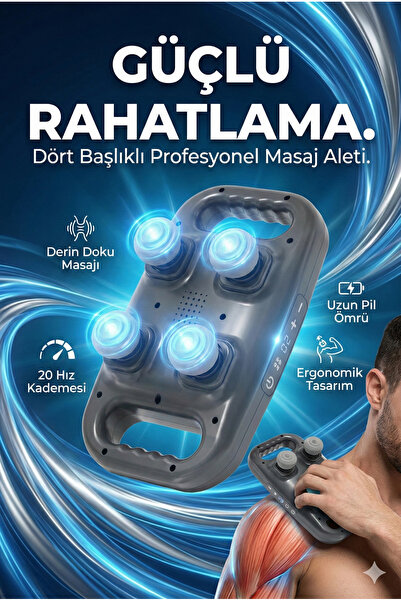 Vexor 4 Başlıklı Masaj Tabancası - Ergonomik Derin Doku Sırt ve Boyun Masaj A...
