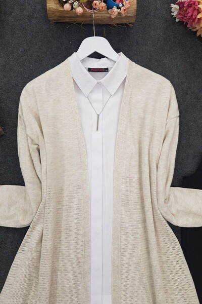 Modamorfo Tasseled Mesh Cardigan - Stone
