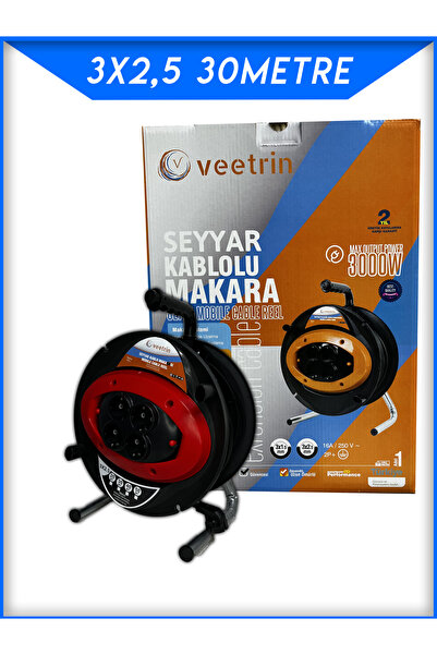 veetrin seyyar kablo 4 prizli makaralı 30 metre 3/2,5