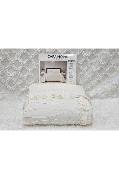 Çapa Home Milano Stone Wash Bearded Ultrasonic Ruffled Single Bedspread Color Cream