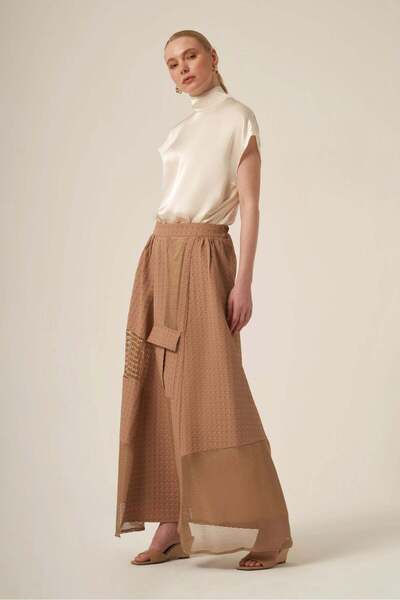 FTZ WOMEN Women's Mesh Detail Skirt Beige 31324