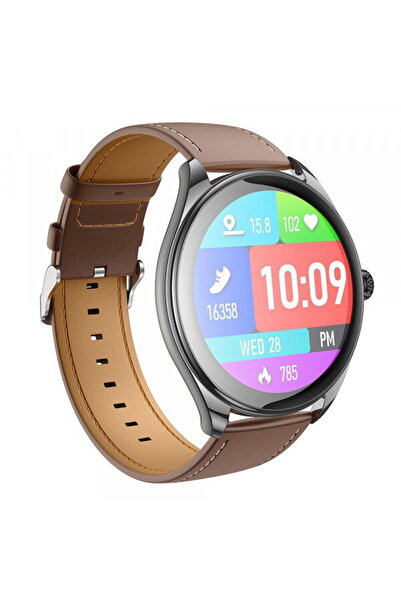 hoco. Smartwatch Hoco Y22, Curea Piele Maro+Neagra, iOS/Android, Rezistent la...