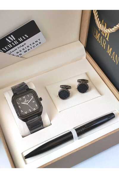 NO BRAND Men's Watch Set Elegant Stainless Steel Watch with Accessories