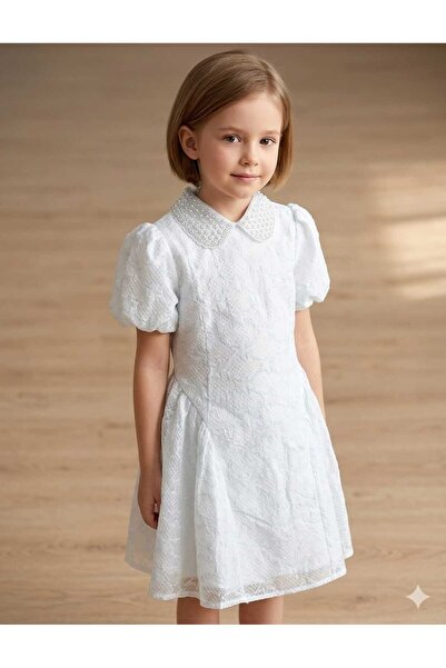 gmax Girl's Dress with Pearl Collar and Star Embroidery