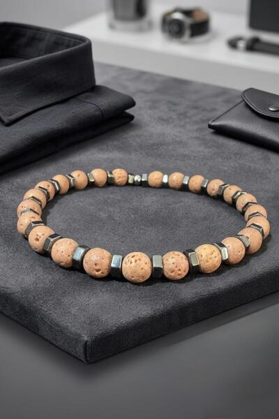 Atölye Olcay Eser Natural Hematite & Lava Stone Men's Bracelet – Strong and M...