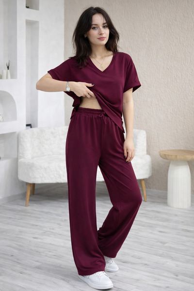 Lirviya Comfortable Modal Fabric V-Neck Short Sleeve Women's Tracksuit Set