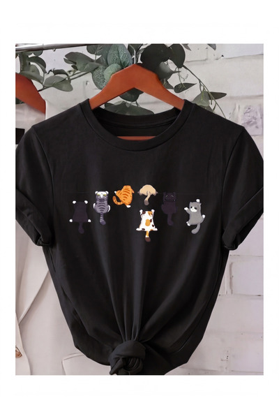 SİBELİZE Unisex Cat Printed Animal Lover T-Shirt