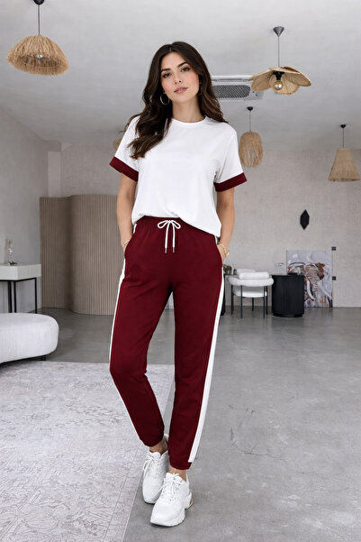 Lirviya Άνετο γυναικείο σετ φόρμας με κοντά μανίκια και λεπτομέρεια από ύφασμ...