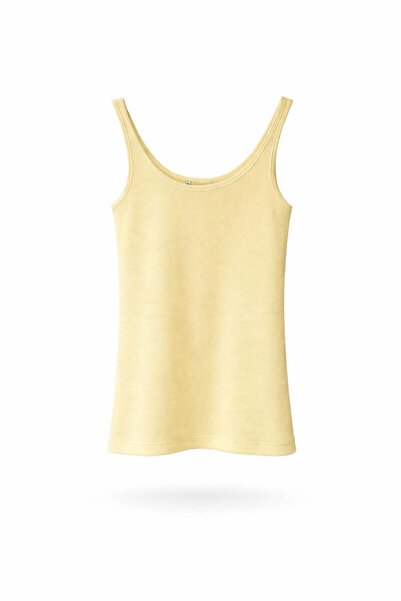 5in1Canpolat Yellow U-Neck Ribbed Basic Undershirt