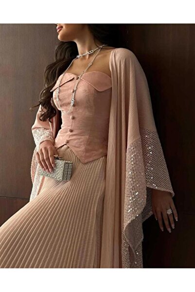 Masha ✨ ~ فستان سهره جميل ورائع اللون لحمي قامق الخامة جورجت لماع مع بشت ترتر...