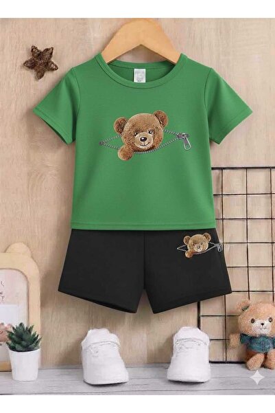 Nice Clothes Summer Children's T-Shirt Shorts Unisex (Bear Print)