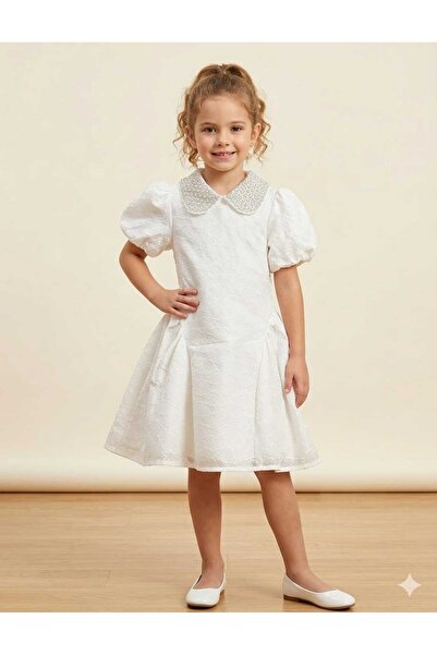 gmax Girl's Dress with Pearl Collar and Star Embroidery