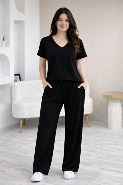 Lirviya Comfortable Modal Fabric V-Neck Short Sleeve Women's Tracksuit Set