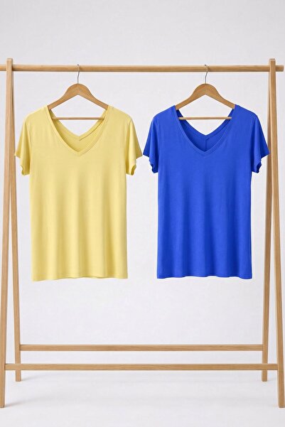COTENCONCEPT 2 Pieces Front and Back V-Neck Basic T-Shirts