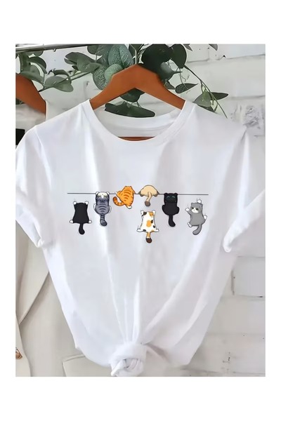 SİBELİZE Unisex Cat Printed Animal Lover T-Shirt
