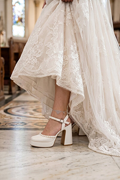 Modavien Women's 10 cm Platform Ecru Pearl Evening Dress Shoes