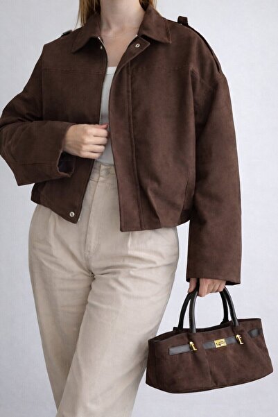 OHM OHEPMODA Kadın Oversize Apolet Detaylı Mevsimlik Süet Ceket