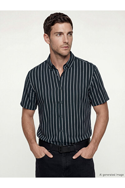 LC Waikiki Nevavm Regular Fit Striped Oxford Men's Shirt with Difference