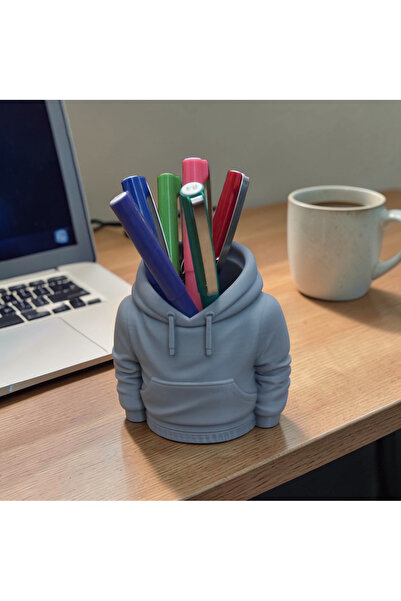 SYBLON3D 🩶 Yeni Trend Minimal Hoodie Kalemlik | 3D Baskı Kapüşonlu Masa Orga...