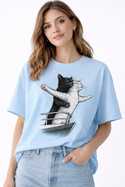 ArtYus Cat Couple Titanic Printed Unisex Oversize T-Shirt – Cotton Crew Neck ...