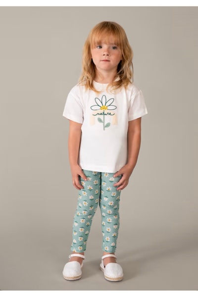 MAYORAL Li̇mi̇ Girl's Soft Textured Flexible Tights and T-Shirt 2-Piece Set