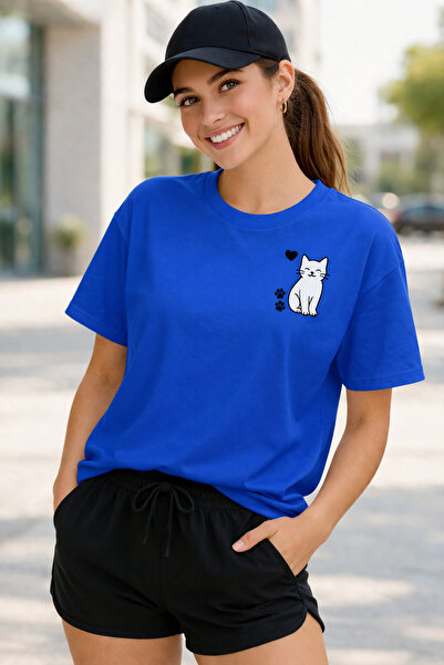 ArtYus Χαριτωμένο μπλουζάκι Unisex Oversize με στάμπα γάτας και πατούσας – Βα...