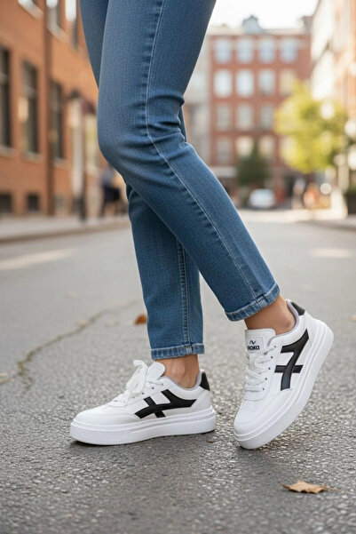 IN-STEP Meengi Unisex White Black Detailed Casual Sports Shoes - Sneaker