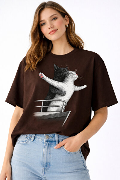 ArtYus Cat Couple Titanic Printed Unisex Oversize T-Shirt – Cotton Crew Neck ...