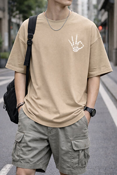 ArtYus Skeleton Hand Ok Printed Unisex Oversized T-Shirt – Cotton Crew Neck C...