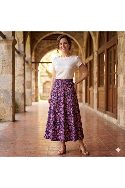 BELUNA TEKSTİL Flower-Patterned 8-Piece Draped Belmando Viscose Standard Size...