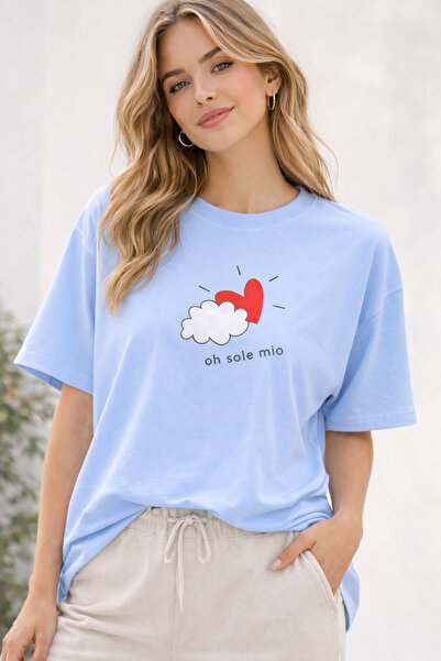 ArtYus Oh Sole Mio Heart Printed Unisex Oversize T-Shirt – Cotton Crew Neck T...