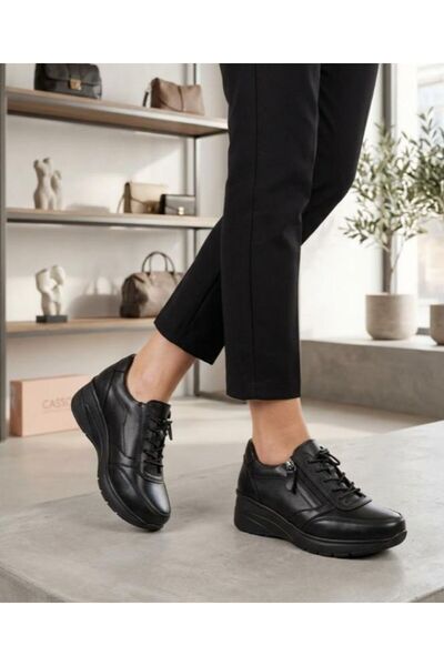 Daloğlu Pantofi ortopedici confortabili pentru femei, din piele naturală neag...